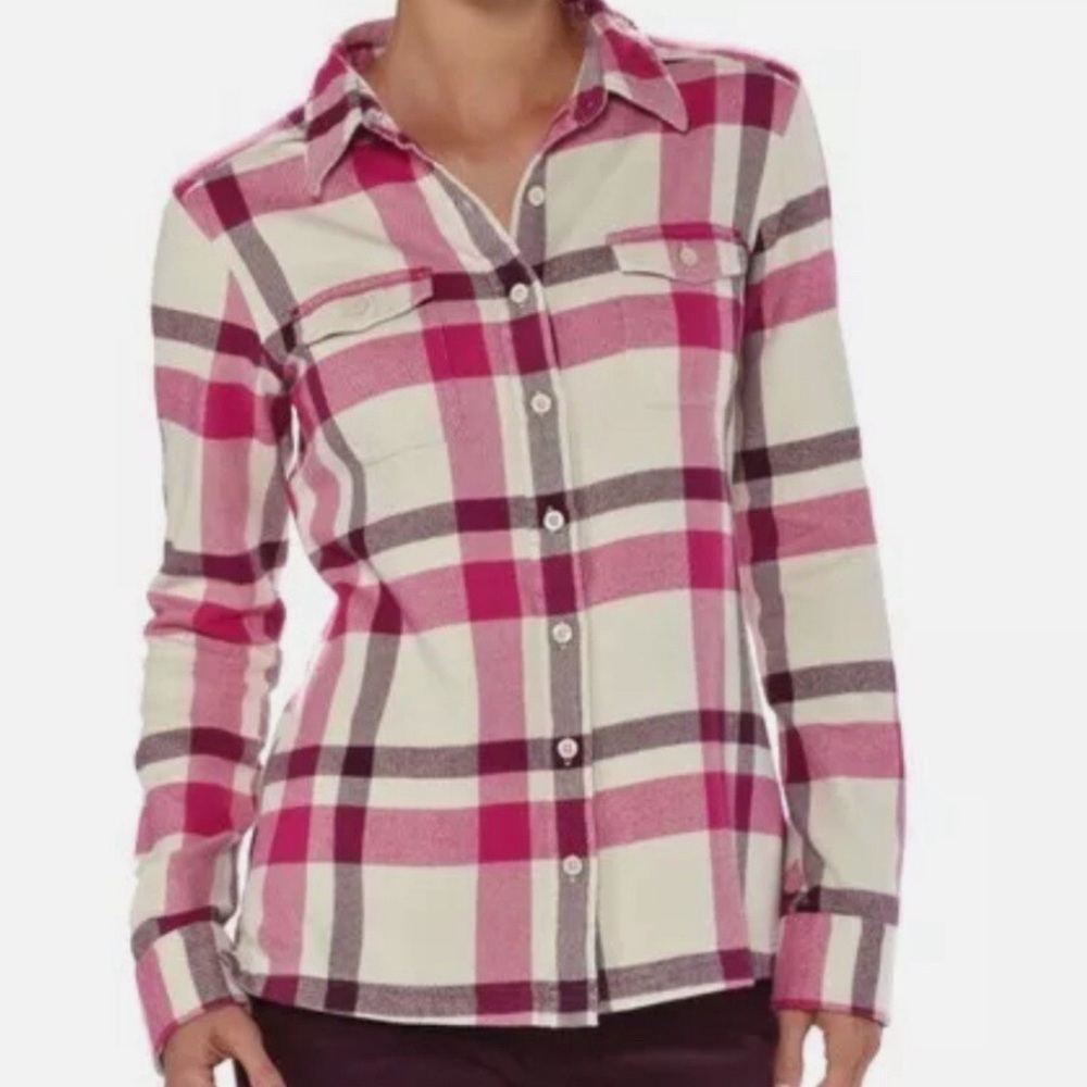Patagonia Pink and Cream Plaid Button Down Shirt